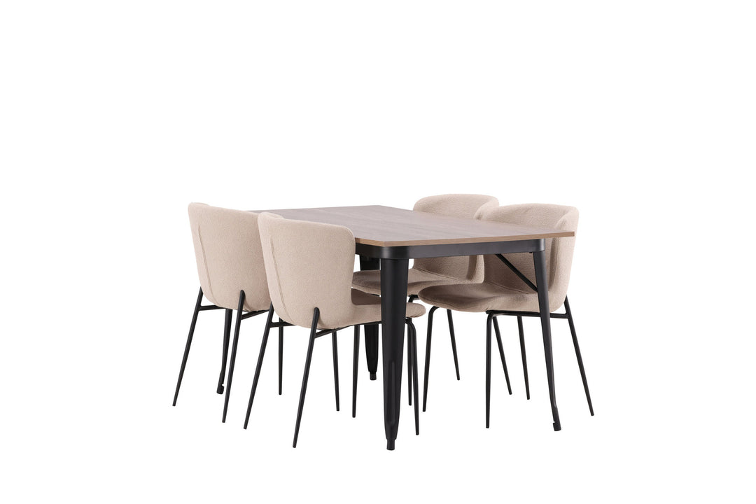 Venture Home Tempe Dining Table - Black / Walnut MDF +Modesto Dining Chair - Grey / Smoked Black Boucle _4