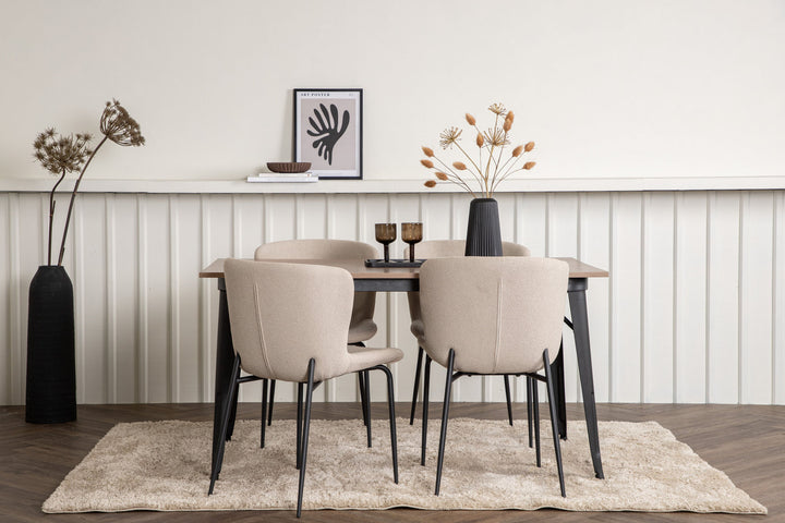 Venture Home Tempe Dining Table - Black / Walnut MDF +Modesto Dining Chair - Grey / Smoked Black Boucle _4