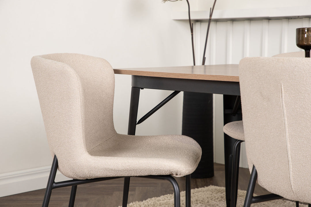 Venture Home Tempe Dining Table - Black / Walnut MDF +Modesto Dining Chair - Grey / Smoked Black Boucle _4