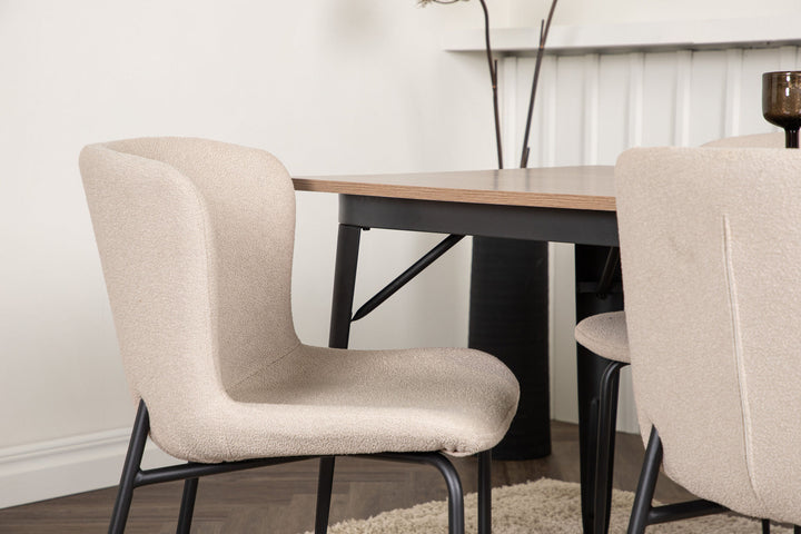 Venture Home Tempe Dining Table - Black / Walnut MDF +Modesto Dining Chair - Grey / Smoked Black Boucle _4