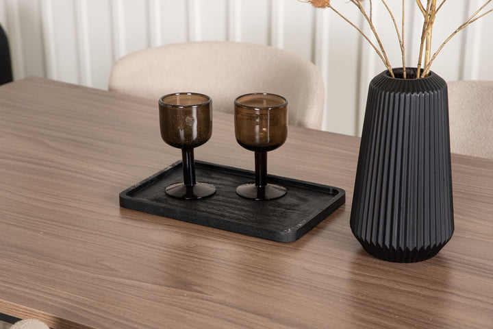 Venture Home Tempe Dining Table - Black / Walnut MDF +Modesto Dining Chair - Grey / Smoked Black Boucle _4