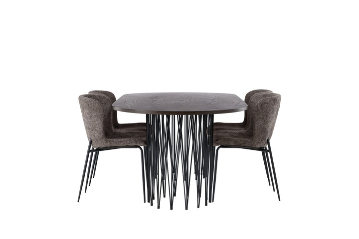 Venture Home Stone oval Dining Table - Black / Mocca Veneer +Modesto Dining Chair - Grey / Smoked Black Boucle _4