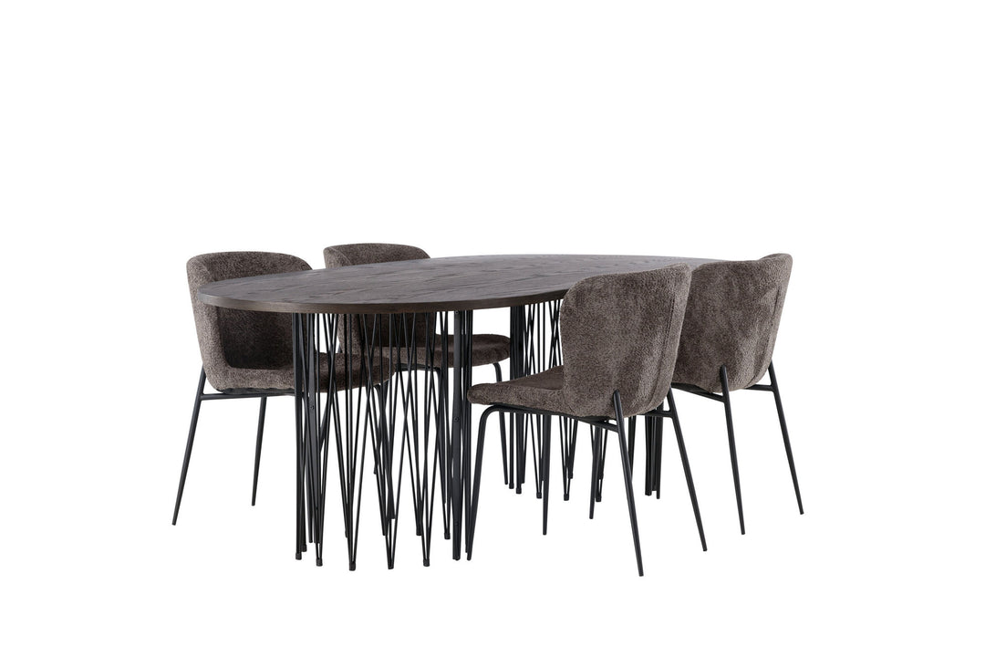 Venture Home Stone oval Dining Table - Black / Mocca Veneer +Modesto Dining Chair - Grey / Smoked Black Boucle _4