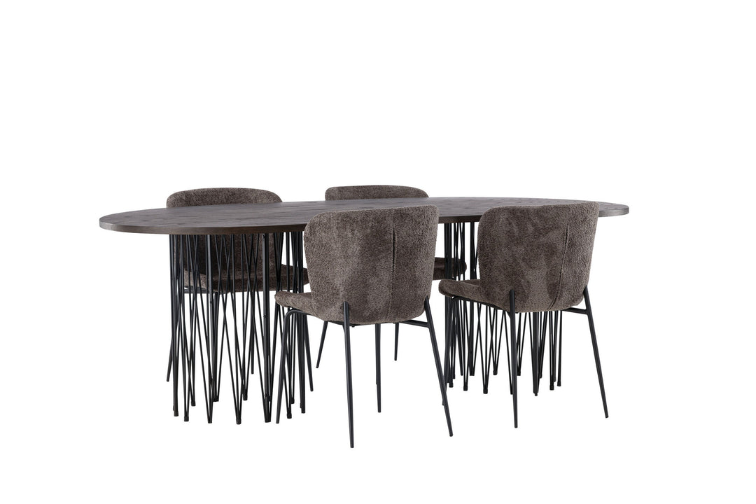 Venture Home Stone oval Dining Table - Black / Mocca Veneer +Modesto Dining Chair - Grey / Smoked Black Boucle _4