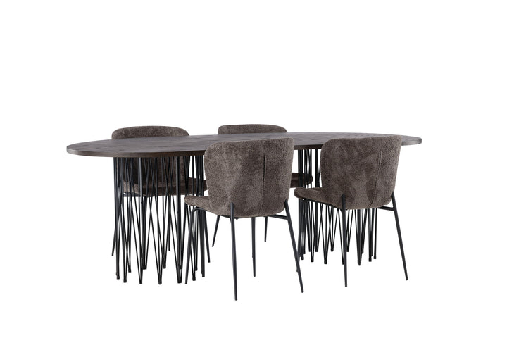 Venture Home Stone oval Dining Table - Black / Mocca Veneer +Modesto Dining Chair - Grey / Smoked Black Boucle _4