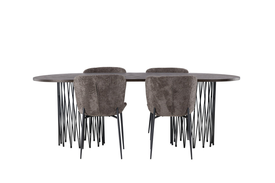 Venture Home Stone oval Dining Table - Black / Mocca Veneer +Modesto Dining Chair - Grey / Smoked Black Boucle _4