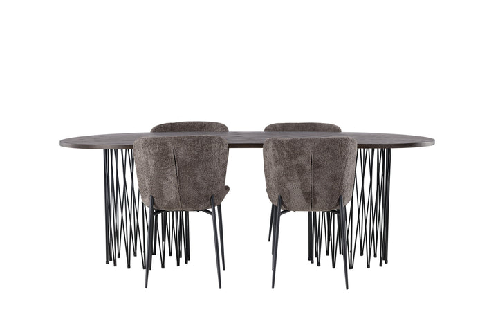 Venture Home Stone oval Dining Table - Black / Mocca Veneer +Modesto Dining Chair - Grey / Smoked Black Boucle _4