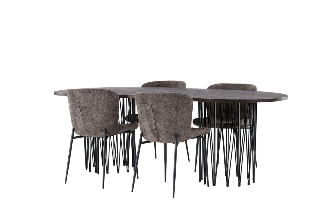 Venture Home Stone oval Dining Table - Black / Mocca Veneer +Modesto Dining Chair - Grey / Smoked Black Boucle _4