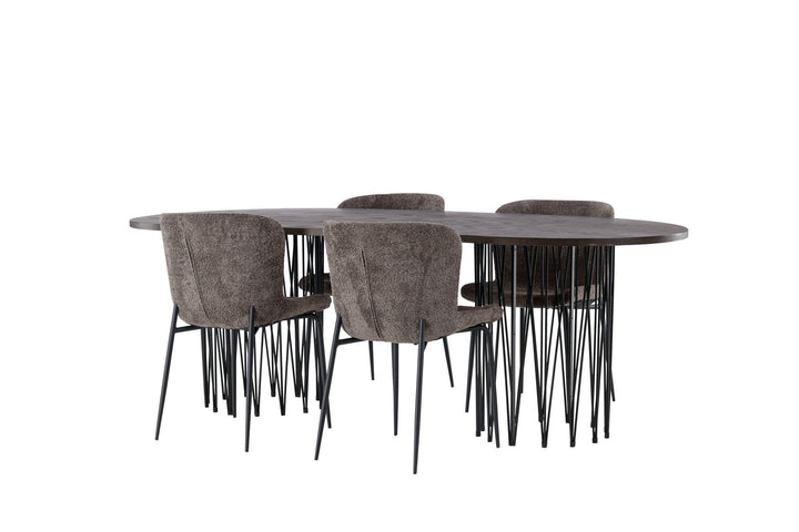 Venture Home Stone oval Dining Table - Black / Mocca Veneer +Modesto Dining Chair - Grey / Smoked Black Boucle _4