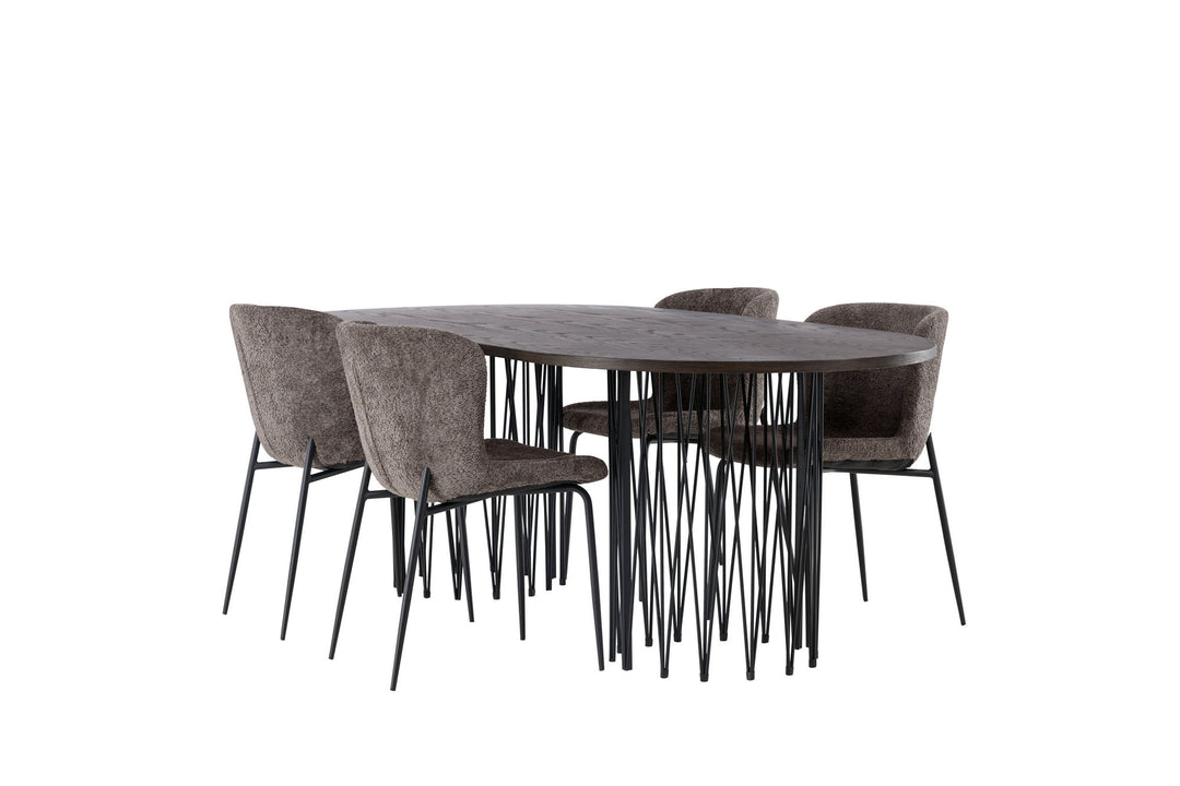 Venture Home Stone oval Dining Table - Black / Mocca Veneer +Modesto Dining Chair - Grey / Smoked Black Boucle _4