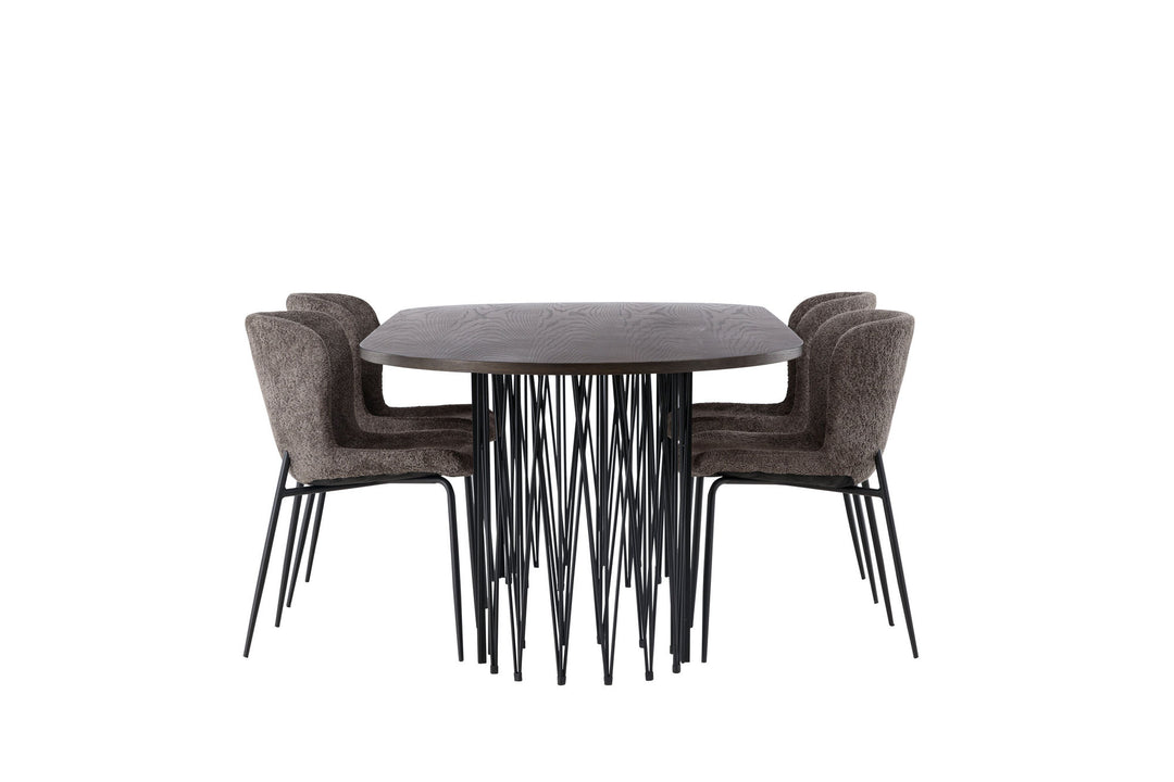 Venture Home Stone oval Dining Table - Black / Mocca Veneer +Modesto Dining Chair - Grey / Smoked Black Boucle _4
