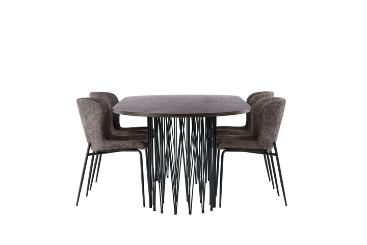 Venture Home Stone oval Dining Table - Black / Mocca Veneer +Modesto Dining Chair - Grey / Smoked Black Boucle _4