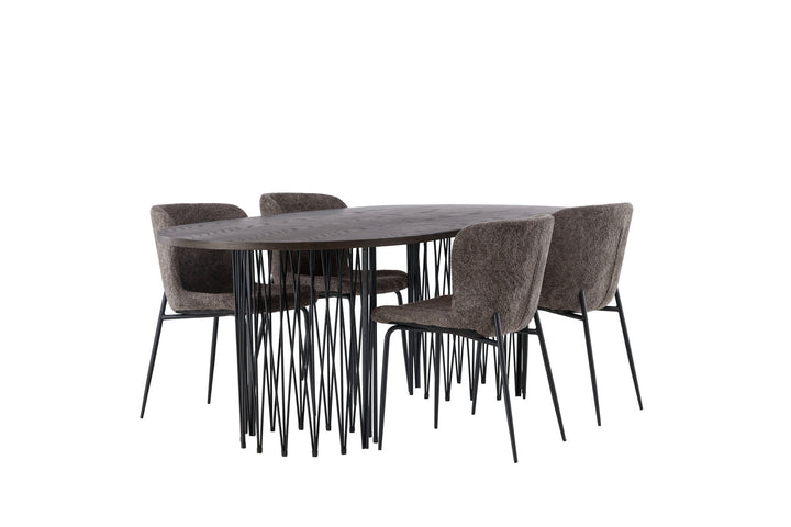 Venture Home Stone oval Dining Table - Black / Mocca Veneer +Modesto Dining Chair - Grey / Smoked Black Boucle _4
