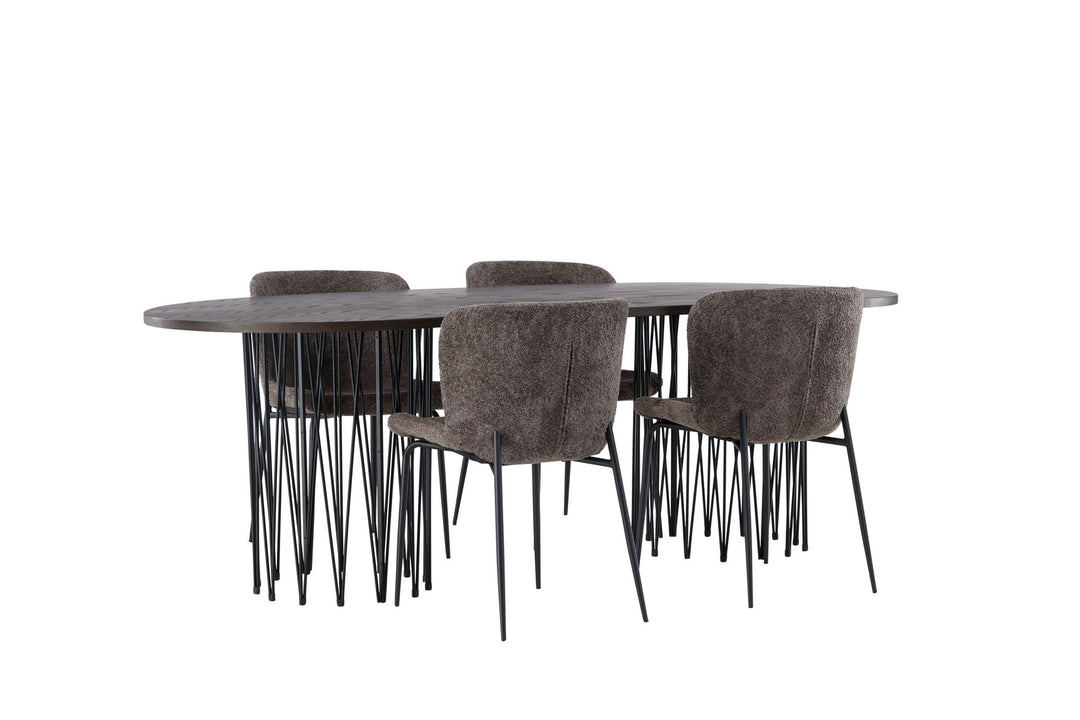 Venture Home Stone oval Dining Table - Black / Mocca Veneer +Modesto Dining Chair - Grey / Smoked Black Boucle _4