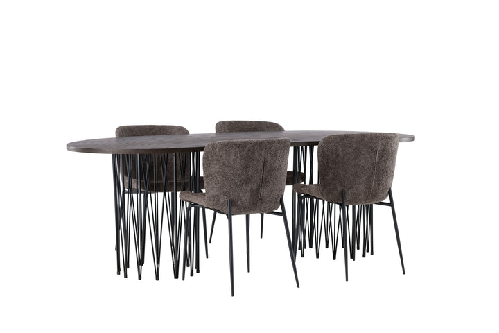 Venture Home Stone oval Dining Table - Black / Mocca Veneer +Modesto Dining Chair - Grey / Smoked Black Boucle _4