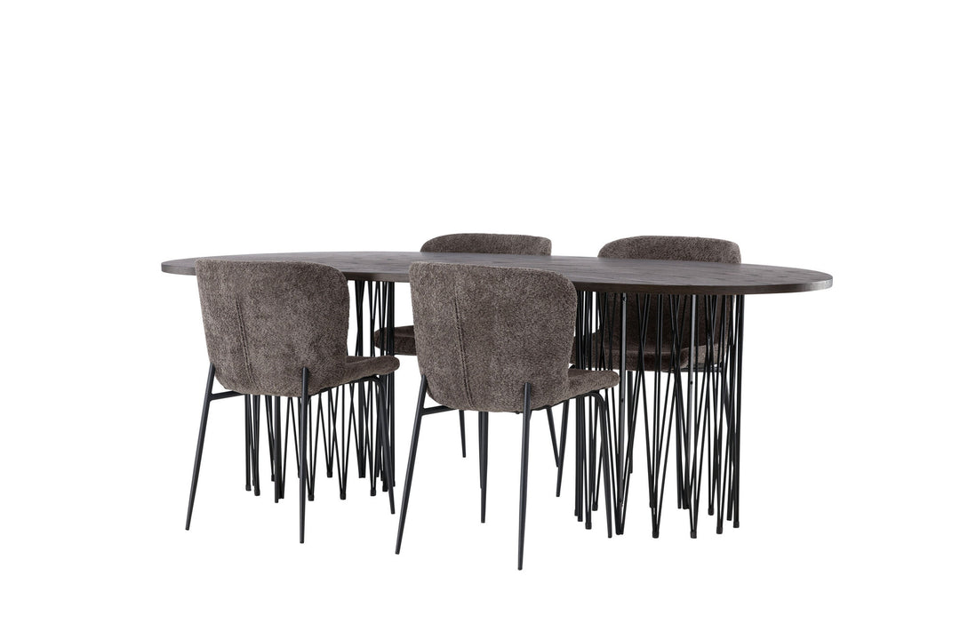 Venture Home Stone oval Dining Table - Black / Mocca Veneer +Modesto Dining Chair - Grey / Smoked Black Boucle _4