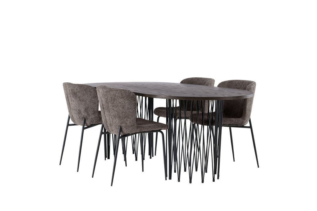 Venture Home Stone oval Dining Table - Black / Mocca Veneer +Modesto Dining Chair - Grey / Smoked Black Boucle _4