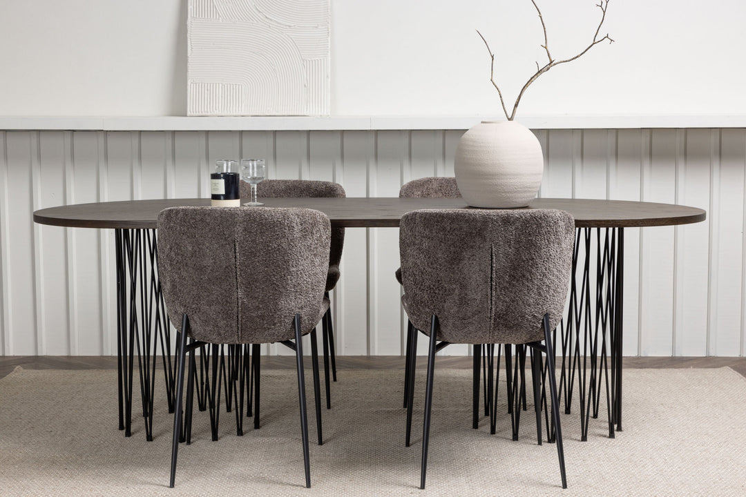 Venture Home Stone oval Dining Table - Black / Mocca Veneer +Modesto Dining Chair - Grey / Smoked Black Boucle _4