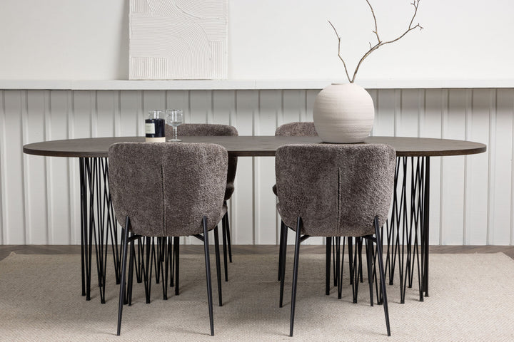 Venture Home Stone oval Dining Table - Black / Mocca Veneer +Modesto Dining Chair - Grey / Smoked Black Boucle _4