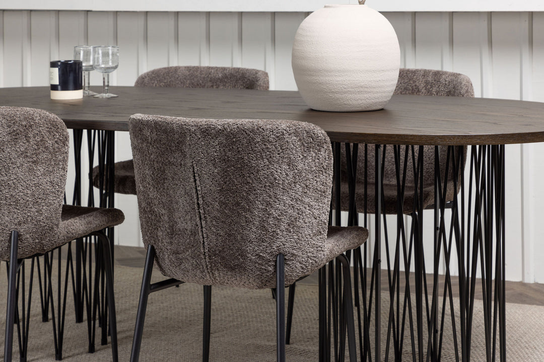 Venture Home Stone oval Dining Table - Black / Mocca Veneer +Modesto Dining Chair - Grey / Smoked Black Boucle _4