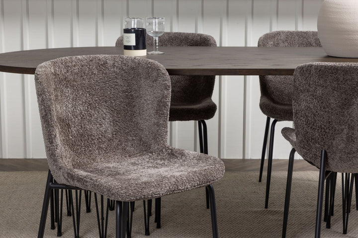 Venture Home Stone oval Dining Table - Black / Mocca Veneer +Modesto Dining Chair - Grey / Smoked Black Boucle _4