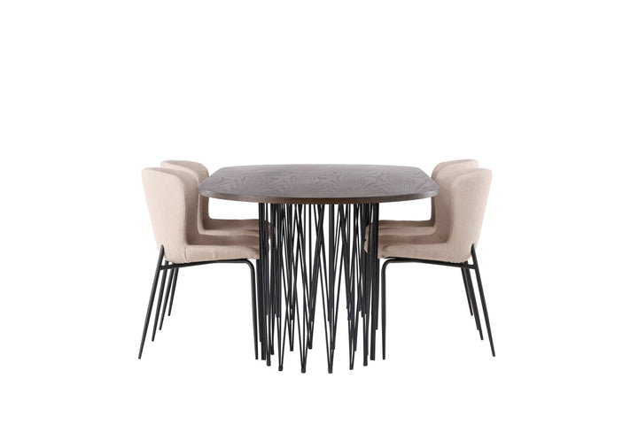 Venture Home Stone oval Dining Table - Black / Mocca Veneer +Modesto Dining Chair - Beige / Beige Boucle _4