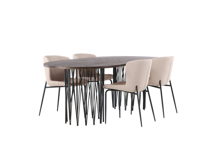 Venture Home Stone oval Dining Table - Black / Mocca Veneer +Modesto Dining Chair - Beige / Beige Boucle _4