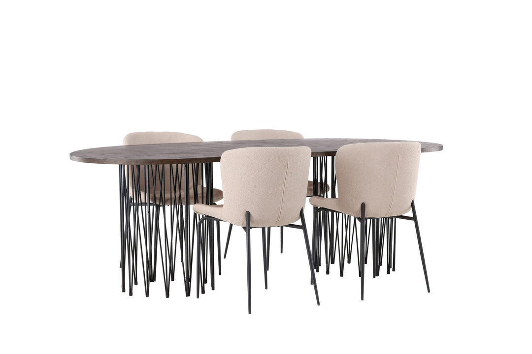 Venture Home Stone oval Dining Table - Black / Mocca Veneer +Modesto Dining Chair - Beige / Beige Boucle _4