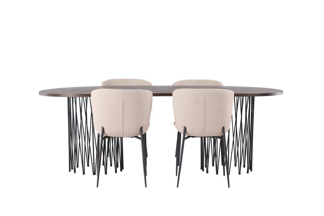 Venture Home Stone oval Dining Table - Black / Mocca Veneer +Modesto Dining Chair - Beige / Beige Boucle _4