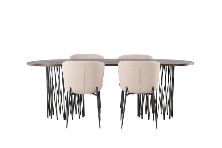 Venture Home Stone oval Dining Table - Black / Mocca Veneer +Modesto Dining Chair - Beige / Beige Boucle _4