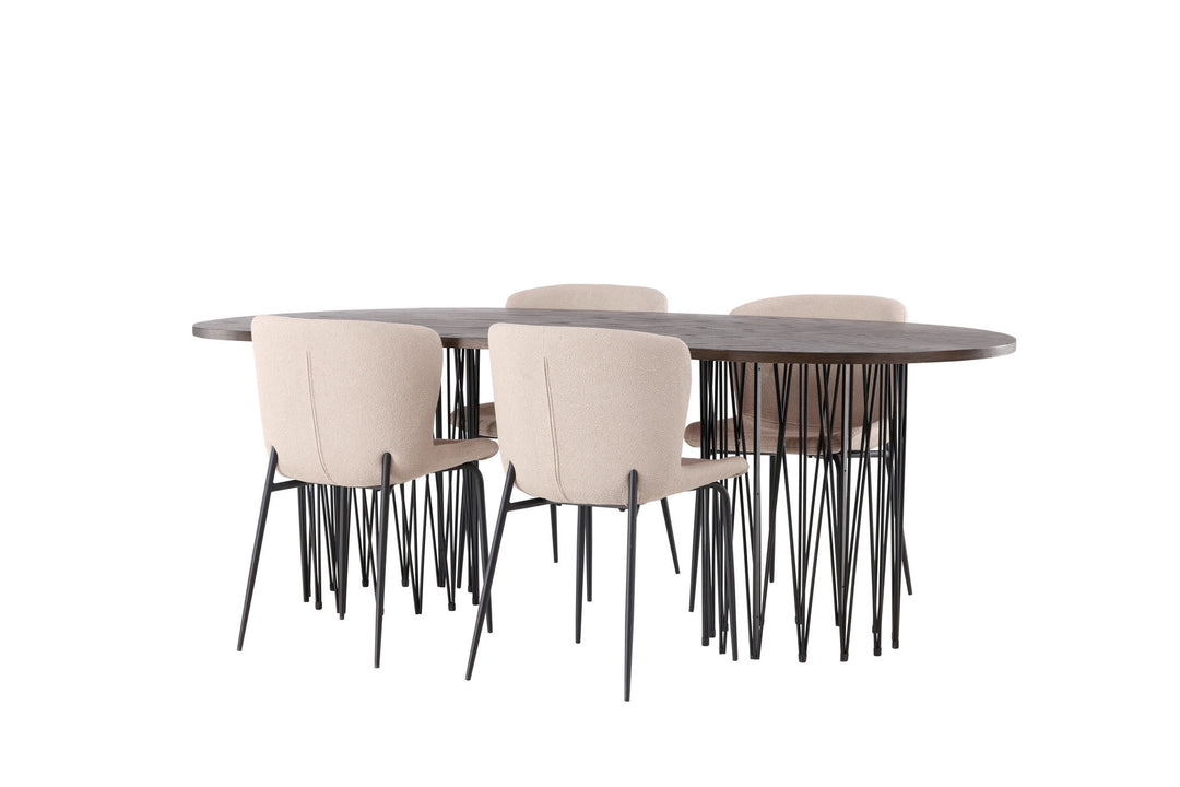 Venture Home Stone oval Dining Table - Black / Mocca Veneer +Modesto Dining Chair - Beige / Beige Boucle _4