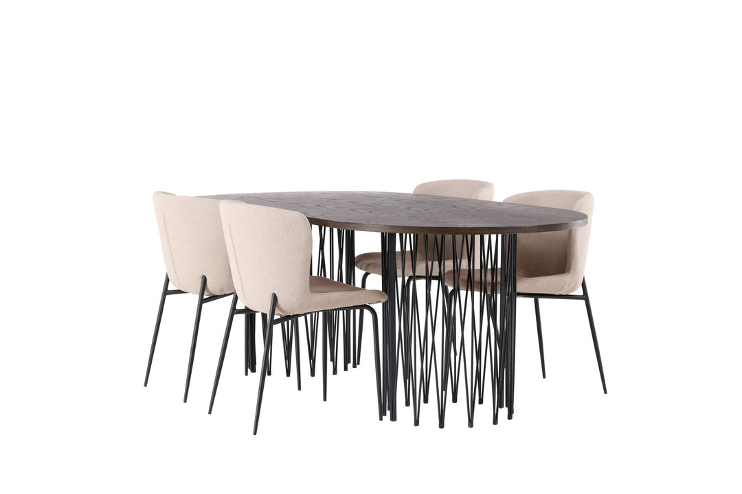 Venture Home Stone oval Dining Table - Black / Mocca Veneer +Modesto Dining Chair - Beige / Beige Boucle _4