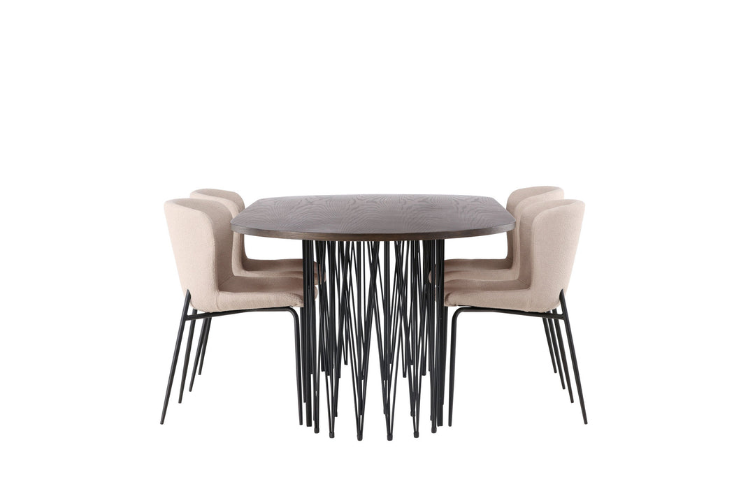 Venture Home Stone oval Dining Table - Black / Mocca Veneer +Modesto Dining Chair - Beige / Beige Boucle _4