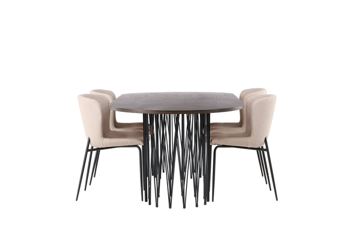 Venture Home Stone oval Dining Table - Black / Mocca Veneer +Modesto Dining Chair - Beige / Beige Boucle _4