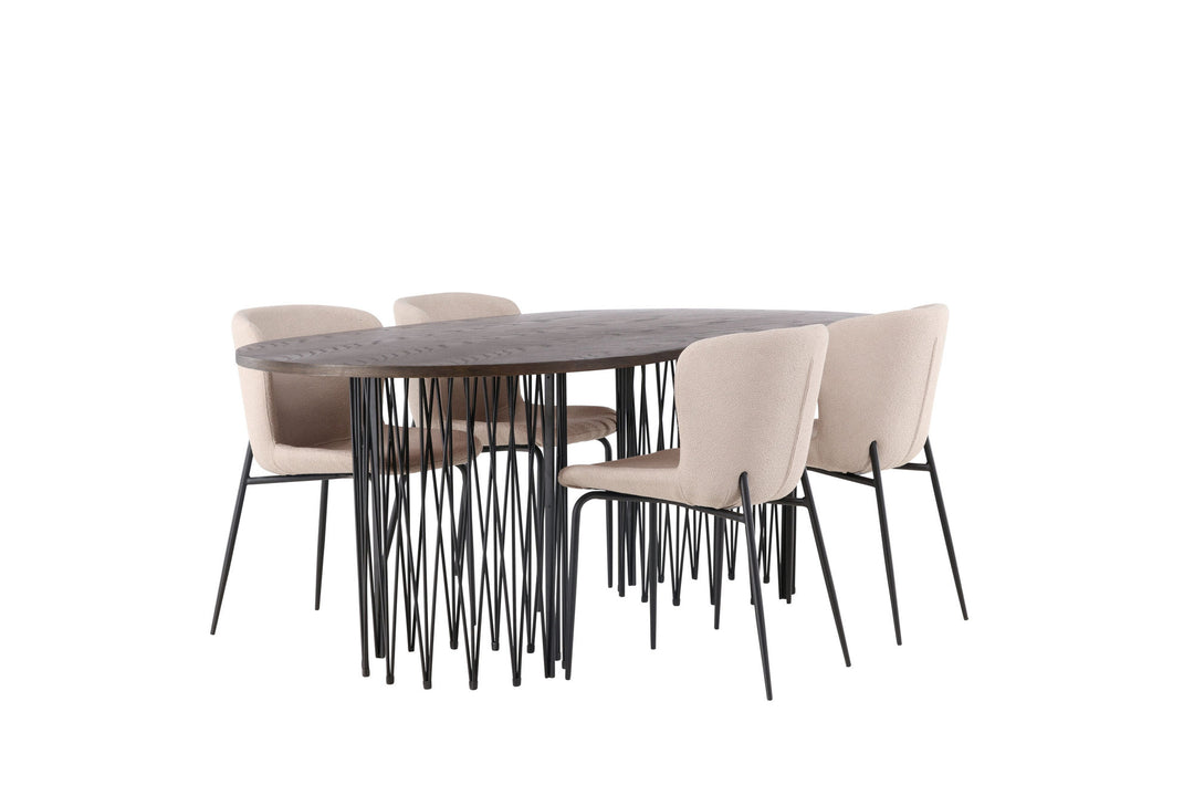 Venture Home Stone oval Dining Table - Black / Mocca Veneer +Modesto Dining Chair - Beige / Beige Boucle _4