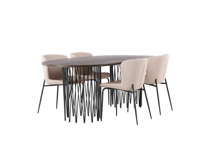 Venture Home Stone oval Dining Table - Black / Mocca Veneer +Modesto Dining Chair - Beige / Beige Boucle _4