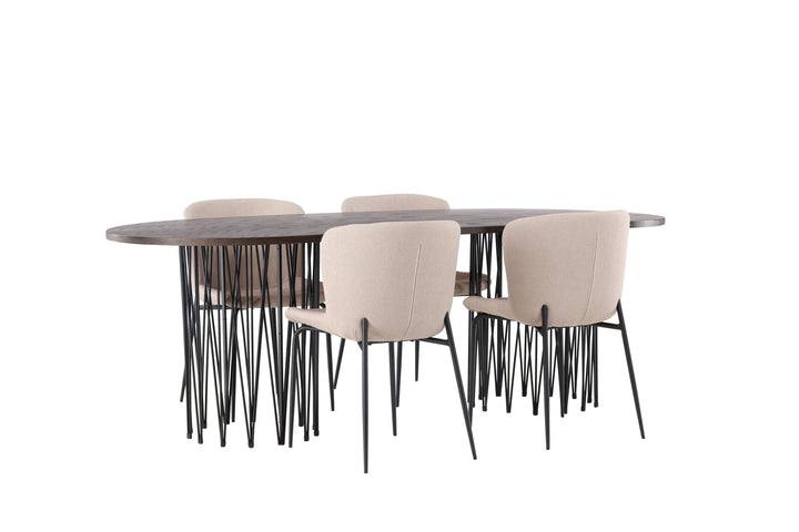 Venture Home Stone oval Dining Table - Black / Mocca Veneer +Modesto Dining Chair - Beige / Beige Boucle _4