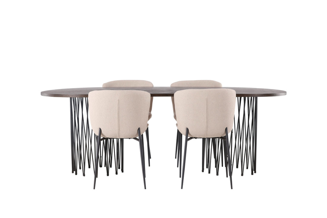 Venture Home Stone oval Dining Table - Black / Mocca Veneer +Modesto Dining Chair - Beige / Beige Boucle _4