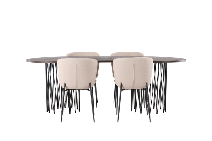 Venture Home Stone oval Dining Table - Black / Mocca Veneer +Modesto Dining Chair - Beige / Beige Boucle _4