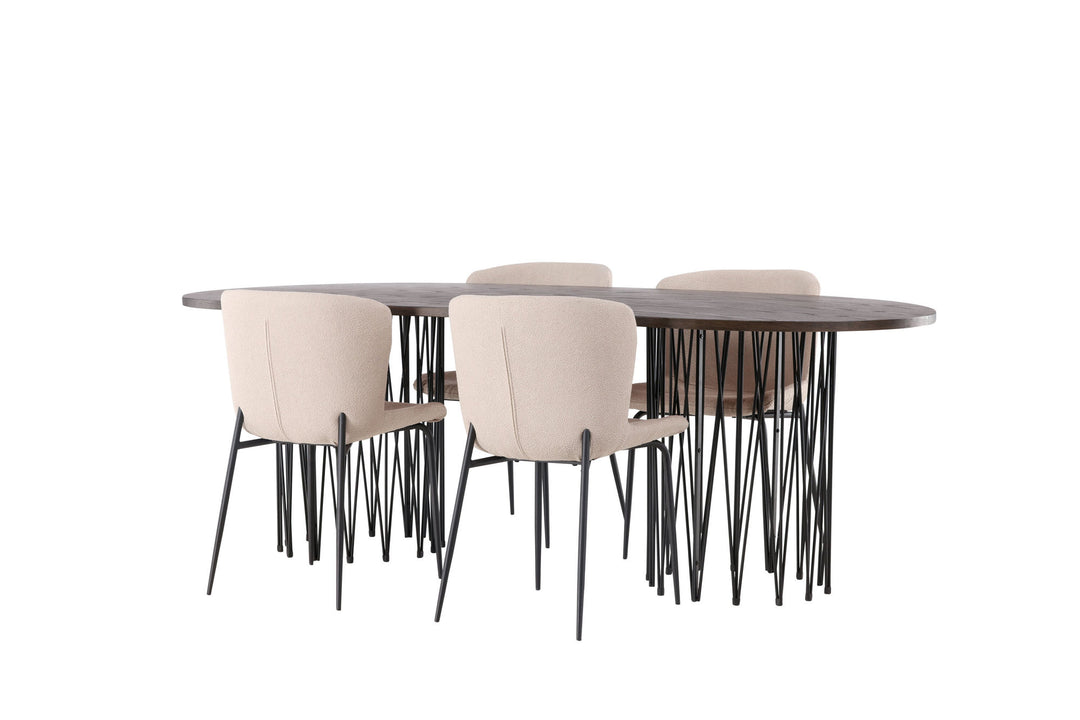 Venture Home Stone oval Dining Table - Black / Mocca Veneer +Modesto Dining Chair - Beige / Beige Boucle _4