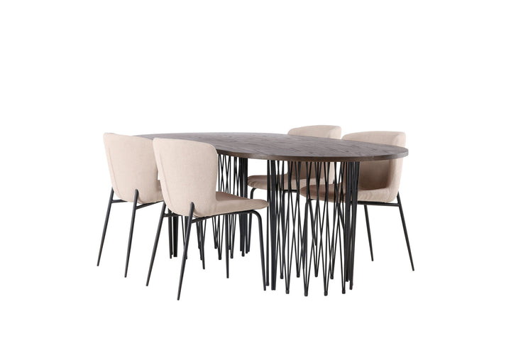 Venture Home Stone oval Dining Table - Black / Mocca Veneer +Modesto Dining Chair - Beige / Beige Boucle _4