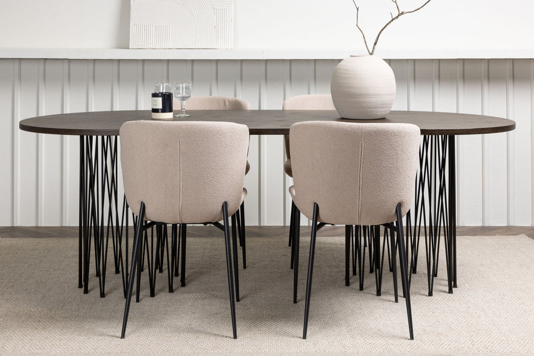Venture Home Stone oval Dining Table - Black / Mocca Veneer +Modesto Dining Chair - Beige / Beige Boucle _4