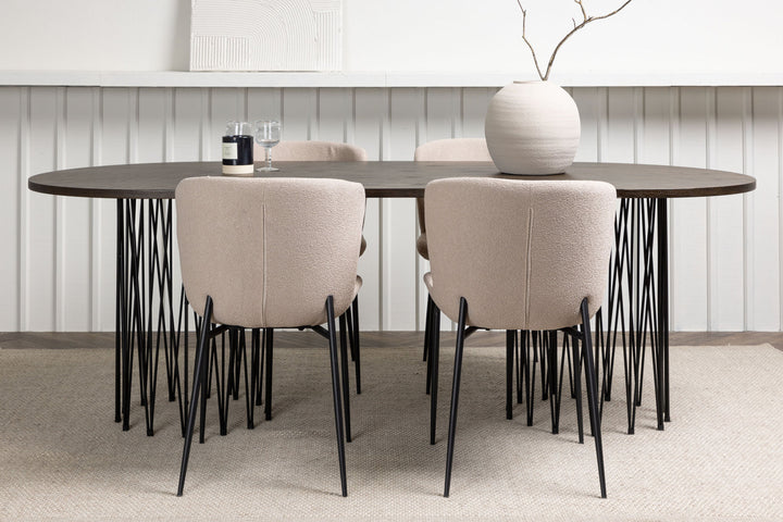 Venture Home Stone oval Dining Table - Black / Mocca Veneer +Modesto Dining Chair - Beige / Beige Boucle _4