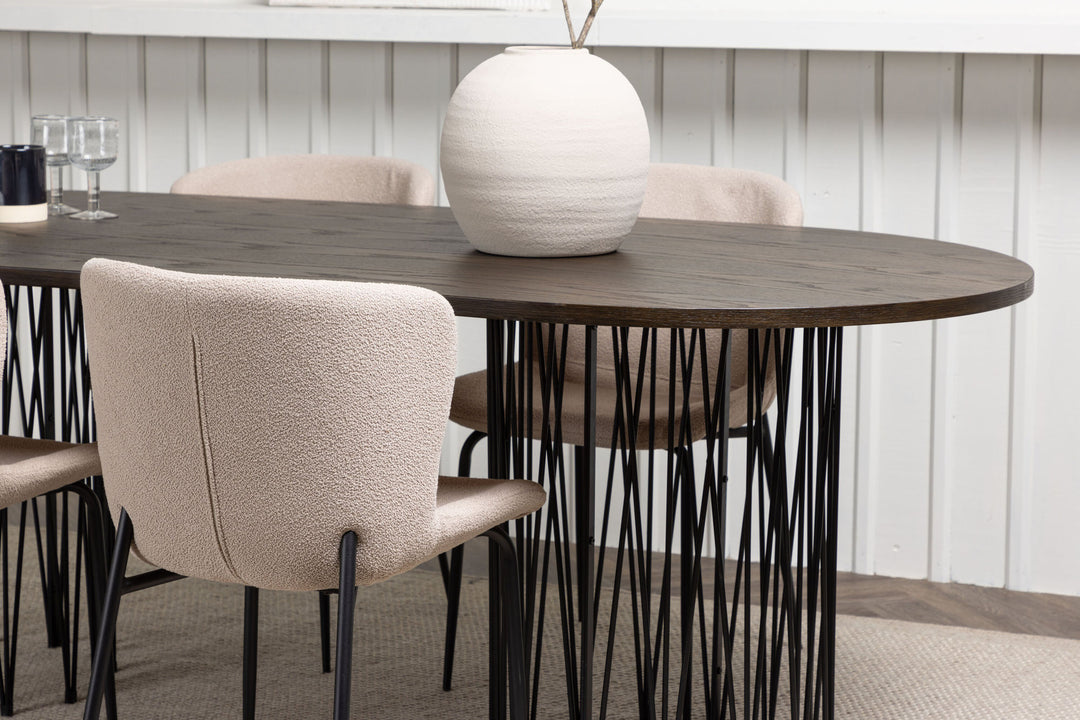 Venture Home Stone oval Dining Table - Black / Mocca Veneer +Modesto Dining Chair - Beige / Beige Boucle _4