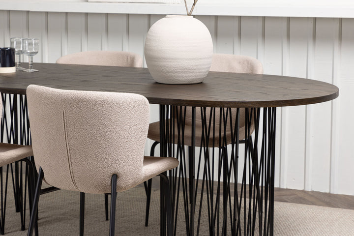 Venture Home Stone oval Dining Table - Black / Mocca Veneer +Modesto Dining Chair - Beige / Beige Boucle _4