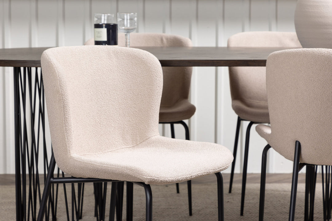 Venture Home Stone oval Dining Table - Black / Mocca Veneer +Modesto Dining Chair - Beige / Beige Boucle _4