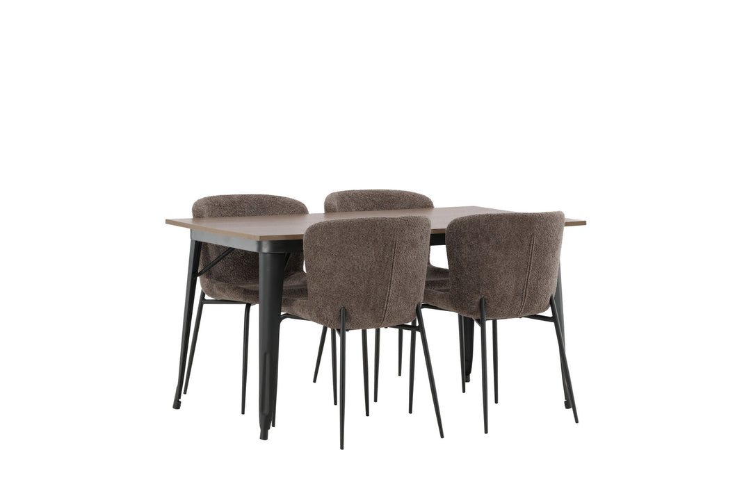 Venture Home Tempe Dining Table - Black / Walnut MDF +Modesto Dining Chair - Beige / Beige Boucle _4