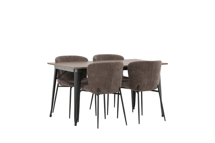 Venture Home Tempe Dining Table - Black / Walnut MDF +Modesto Dining Chair - Beige / Beige Boucle _4