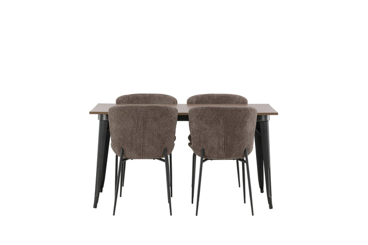 Venture Home Tempe Dining Table - Black / Walnut MDF +Modesto Dining Chair - Beige / Beige Boucle _4