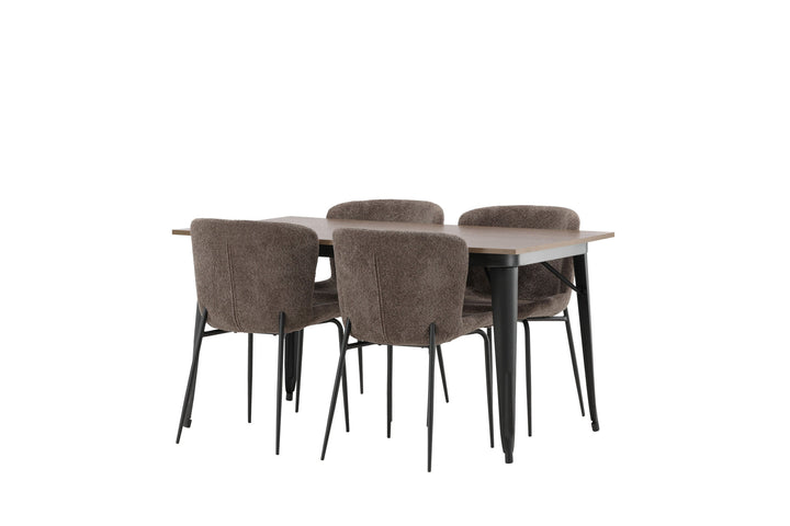 Venture Home Tempe Dining Table - Black / Walnut MDF +Modesto Dining Chair - Beige / Beige Boucle _4
